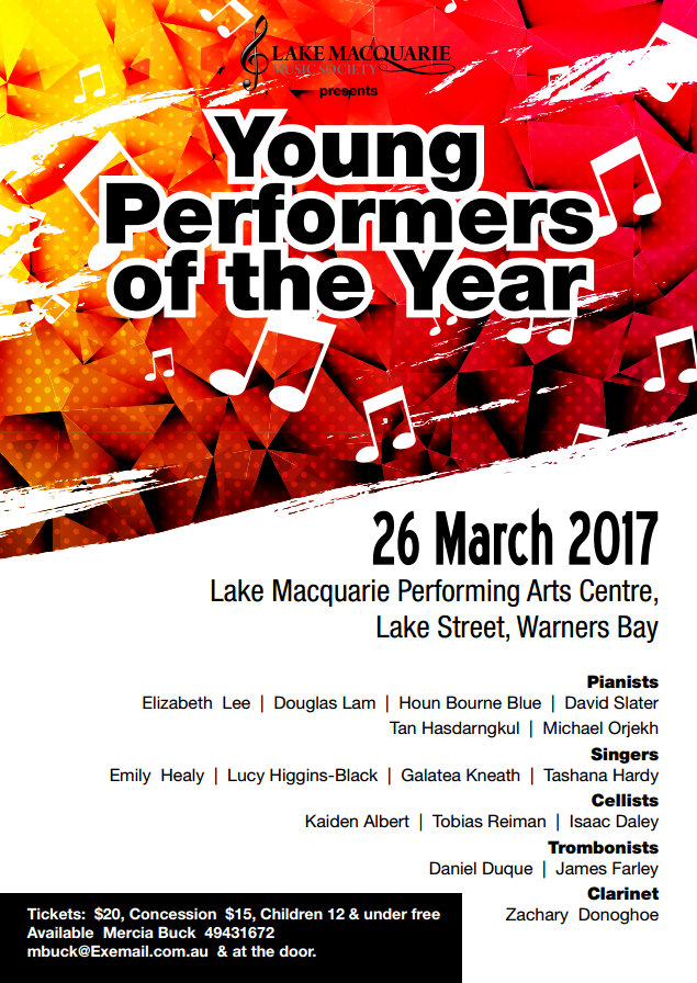 Featured image for “Lake Macquarie Music Society concert YOUNG PERFORMERS OF THE YEAR MARCH 26”